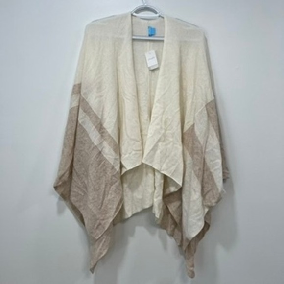 J Mclaughlin Skyler Wrap NWT $248 Shaw 100% Cashmere OS Tan Stripe Colorblock - Picture 1 of 6
